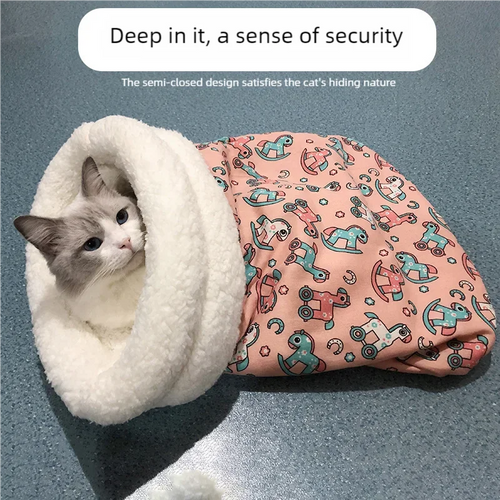 Cat resting inside the cozy cat sleeping bag
